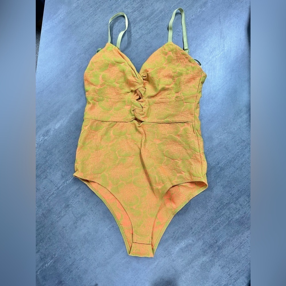 ZARA Bright Lime Green and Orange Floral Adjustable Strap Tank Top Bodysuit - Picture 2 of 6